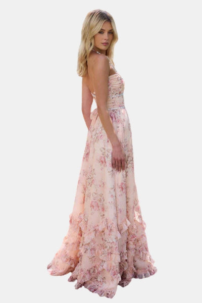 Scarlette – Halter Maxi Dress in Peach Tapestry