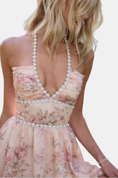 Scarlette – Halter Maxi Dress in Peach Tapestry