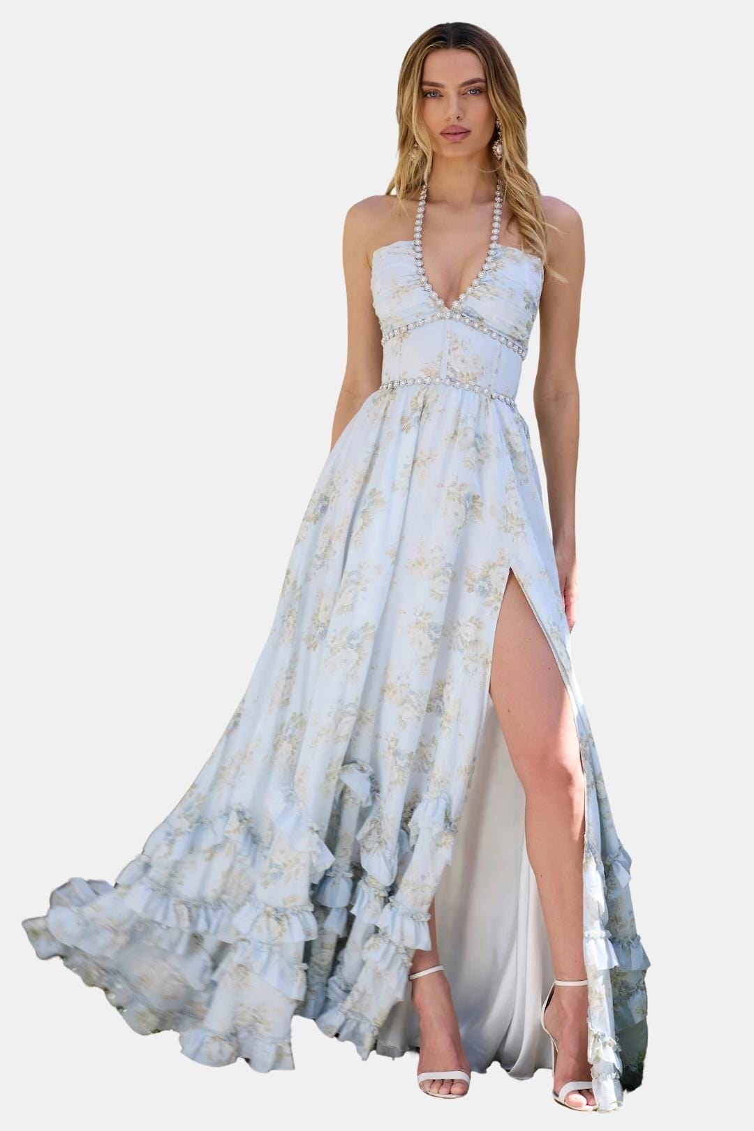 Scarlette – Halter Maxi Dress in Peach Tapestry