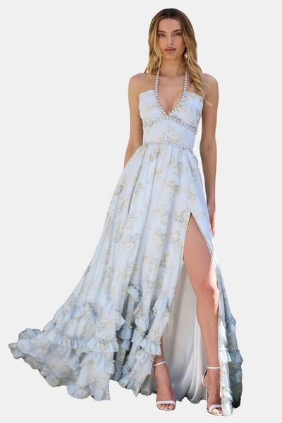 Scarlette – Halter Maxi Dress in Peach Tapestry