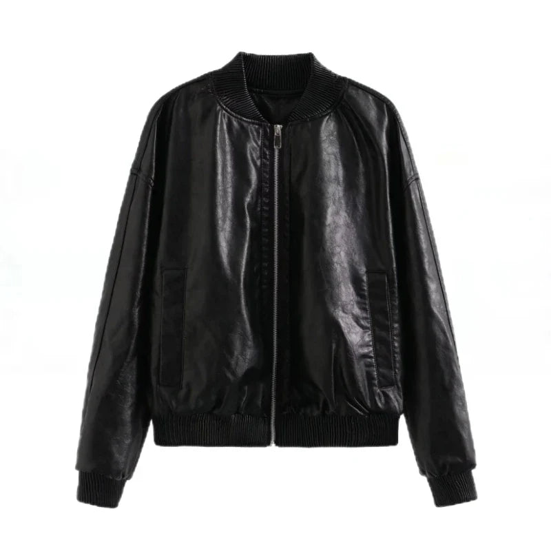 Cropped Bomber Jacket | Faux Leather | Sleek and Edgy