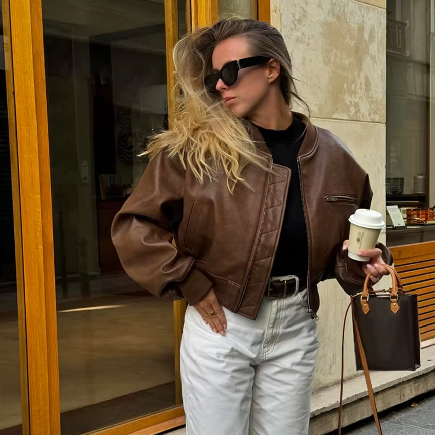 Cropped Leather Bomber Jacket | Classic and Modern | Relaxed Fit