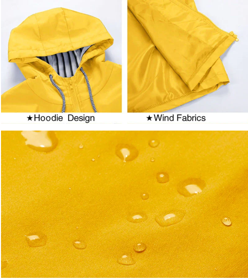 Striped-Lined Waterproof Raincoat | Hooded Design | Lightweight Weather Protection