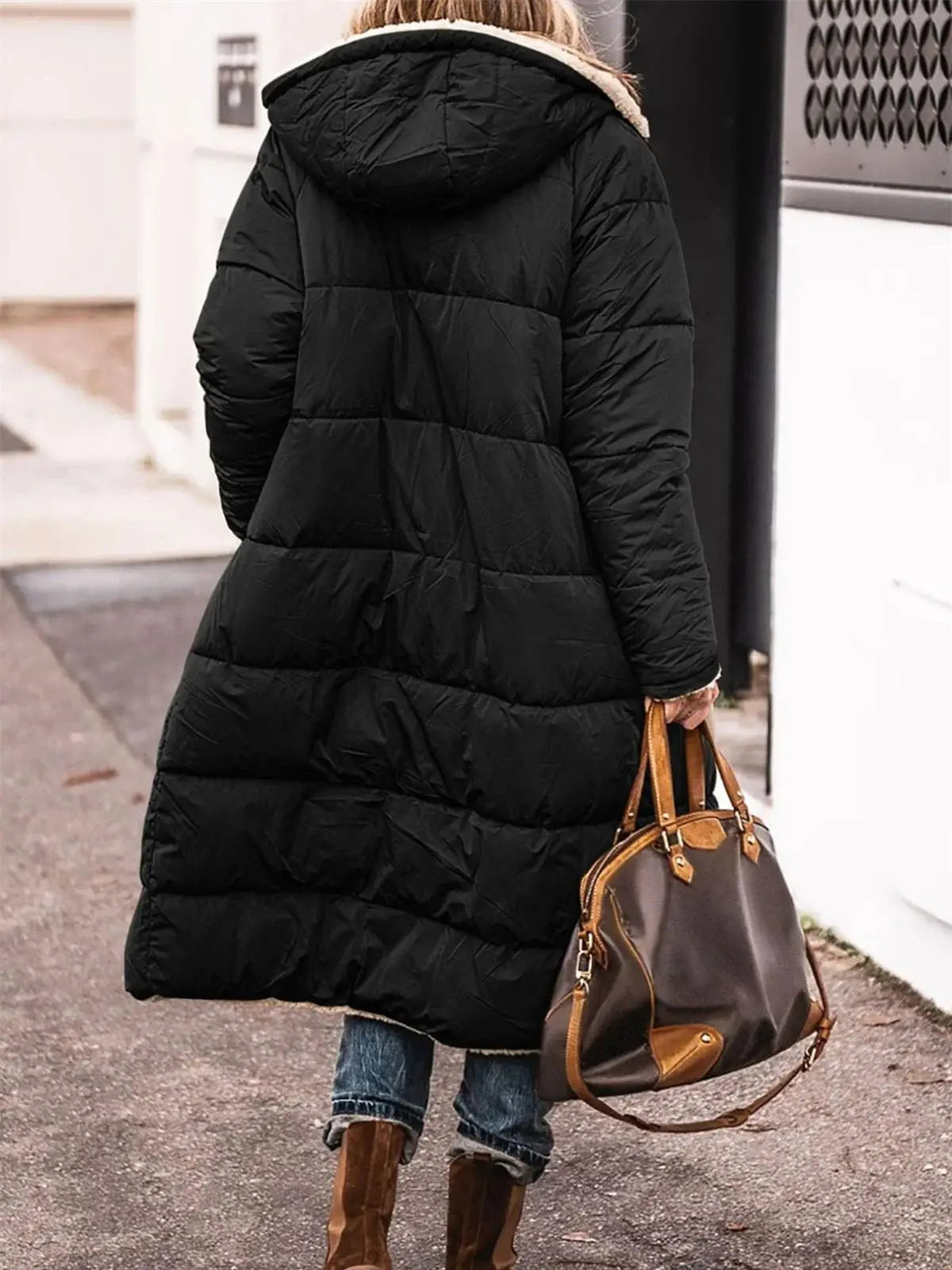 Hooded Longline Puffer Coat | Sherpa Lined | Winter Warmth