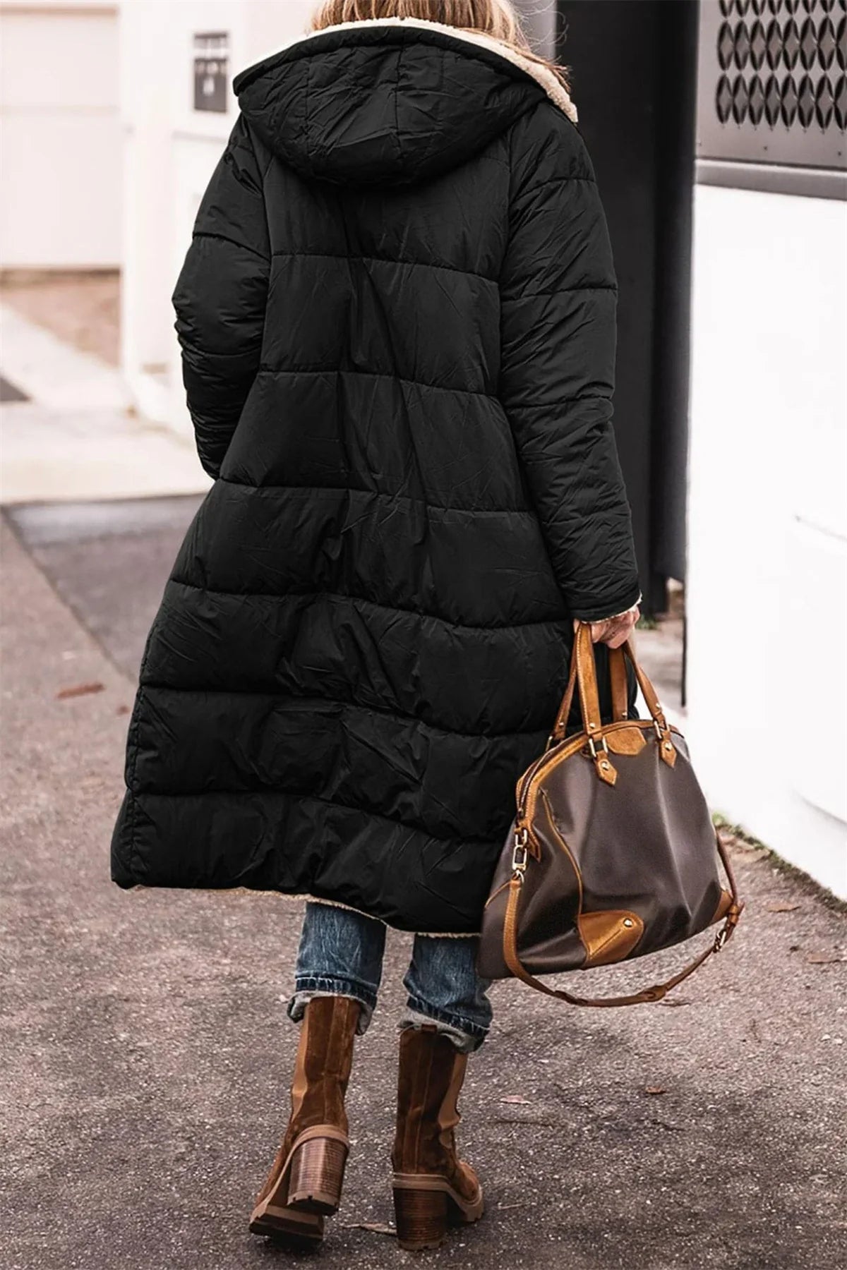 Hooded Longline Puffer Coat | Sherpa Lined | Winter Warmth