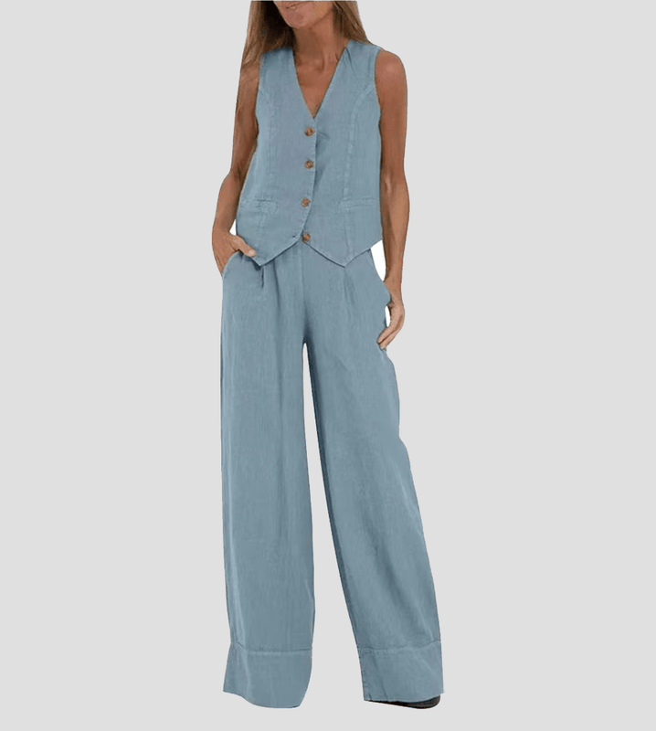 Selena – Sleeveless Vest & Wide-Leg Trousers Set