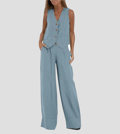 Selena – Sleeveless Vest & Wide-Leg Trousers Set