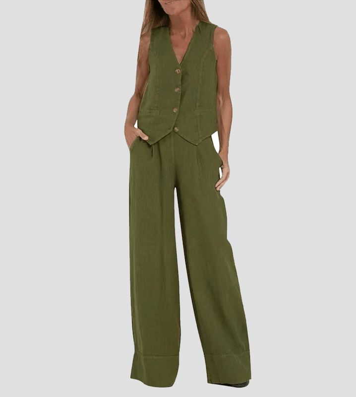 Selena – Sleeveless Vest & Wide-Leg Trousers Set