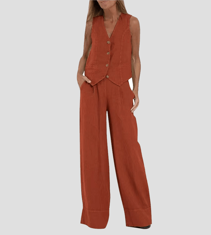 Selena – Sleeveless Vest & Wide-Leg Trousers Set