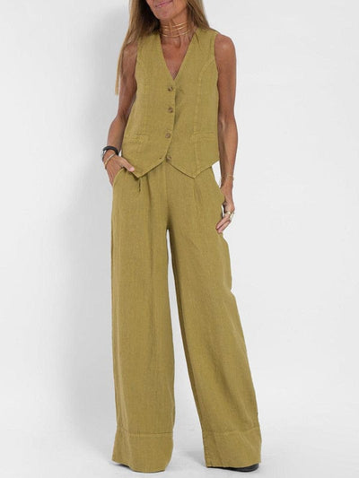 Selena – Sleeveless Vest & Wide-Leg Trousers Set