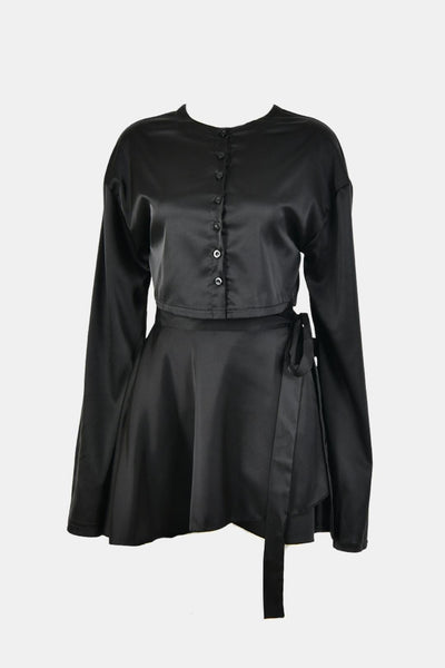 Selvina – Satin Raw Hem Tied Two Piece Skirt Set