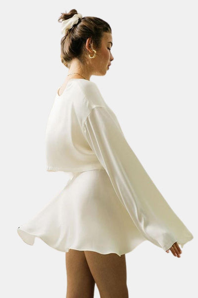 Selvina – Satin Raw Hem Tied Two Piece Skirt Set