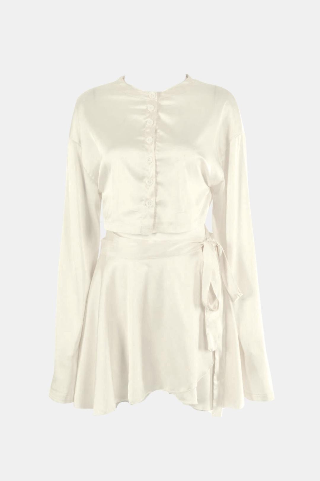 Selvina – Satin Raw Hem Tied Two Piece Skirt Set