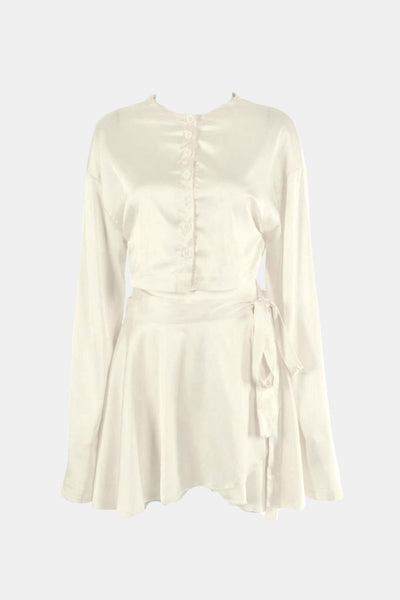 Selvina – Satin Raw Hem Tied Two Piece Skirt Set