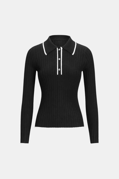Serafina – Old Money Aesthetic Polo Knit Top
