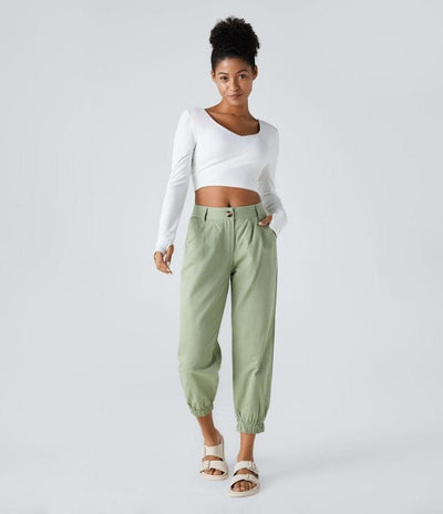 Ayesha – Button Zipper Casual Joggers in Green