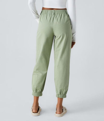 Ayesha – Button Zipper Casual Joggers in Green
