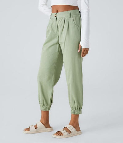 Ayesha – Button Zipper Casual Joggers in Green