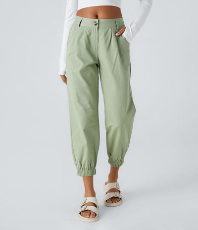 Ayesha – Button Zipper Casual Joggers in Green