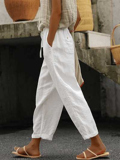 Serenna – Elastic Waist Casual Pant in White