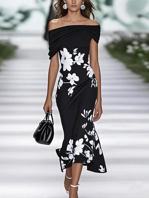 Amalita – Floral Print Off-Shoulder Midi Dress