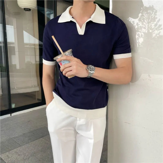 Contrast-Collar Knit Polo Shirt | Slim Fit | Smart-Casual Essential