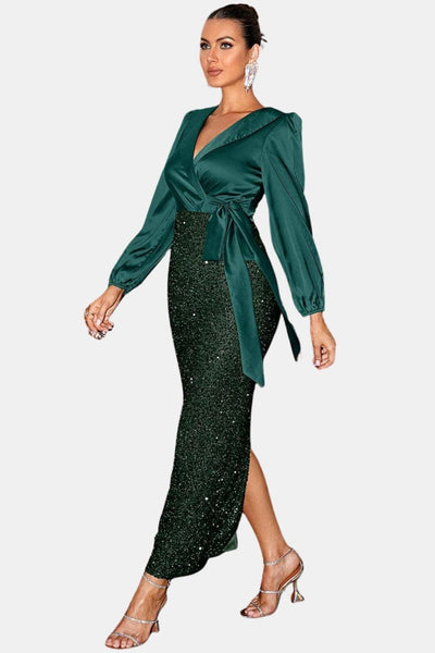 Sofie - Wrap Panel Sequin Formal Dress