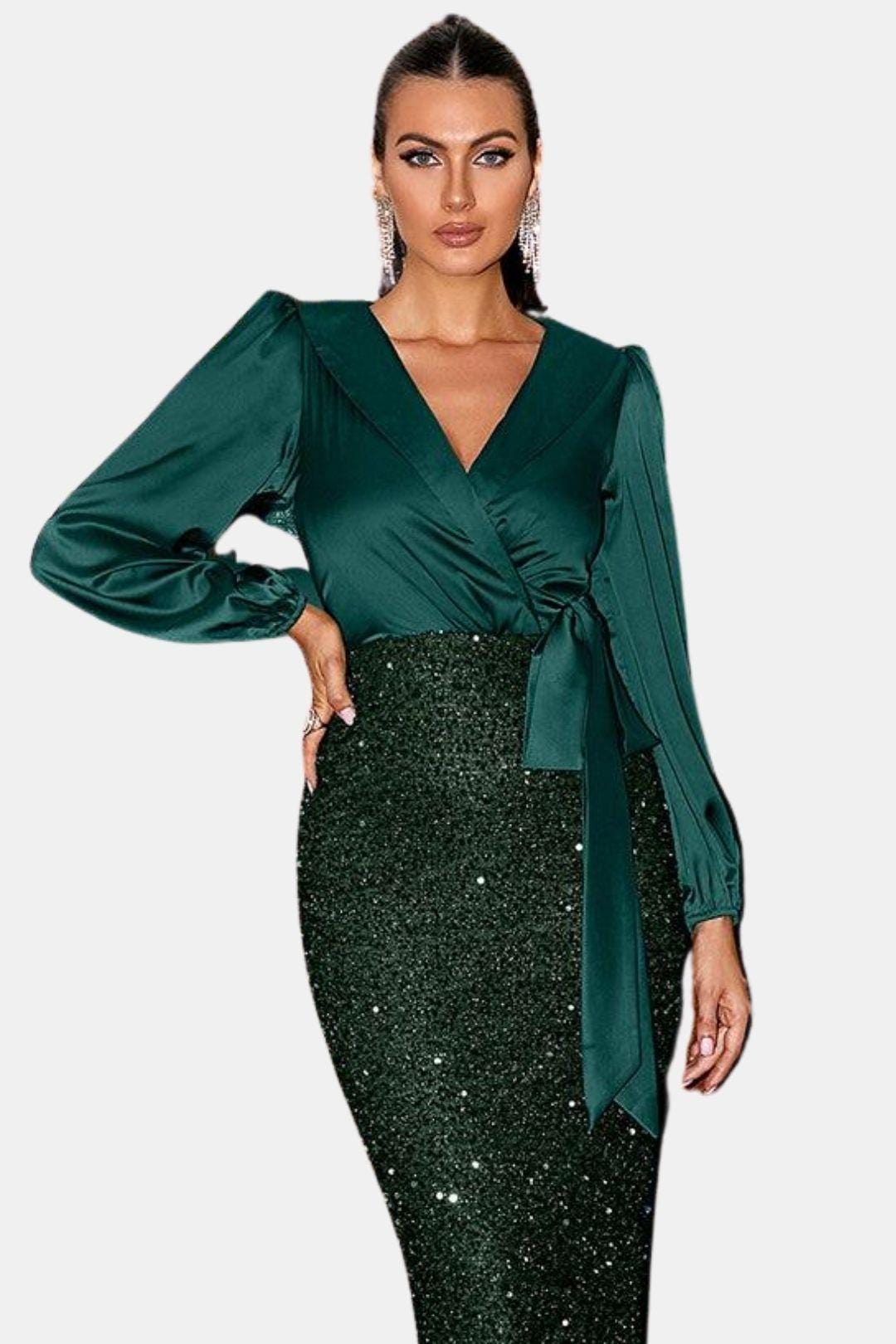Sofie - Wrap Panel Sequin Formal Dress