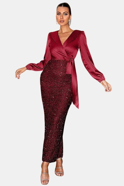 Sofie - Wrap Panel Sequin Formal Dress