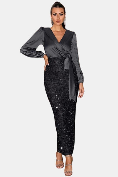 Sofie - Wrap Panel Sequin Formal Dress