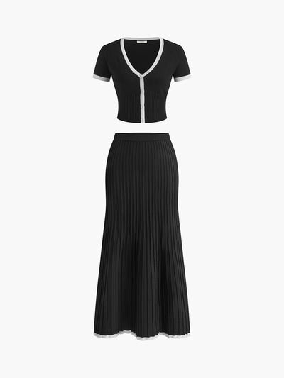 Selina – Minimalist Sweater Skirt Set | Chic Contrast Trim