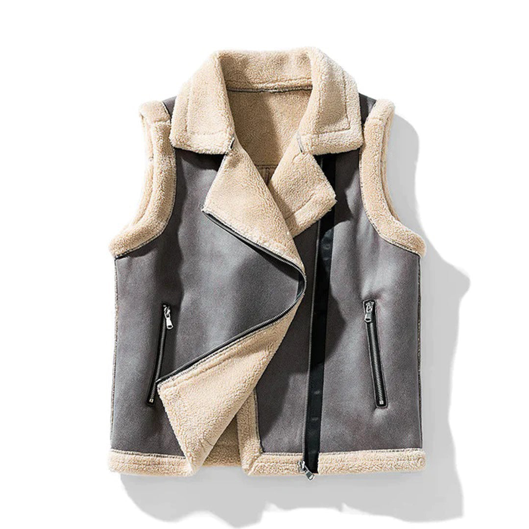 Shearling-Lined Faux Leather Vest | Asymmetrical Zipper | Edgy Winter Layer