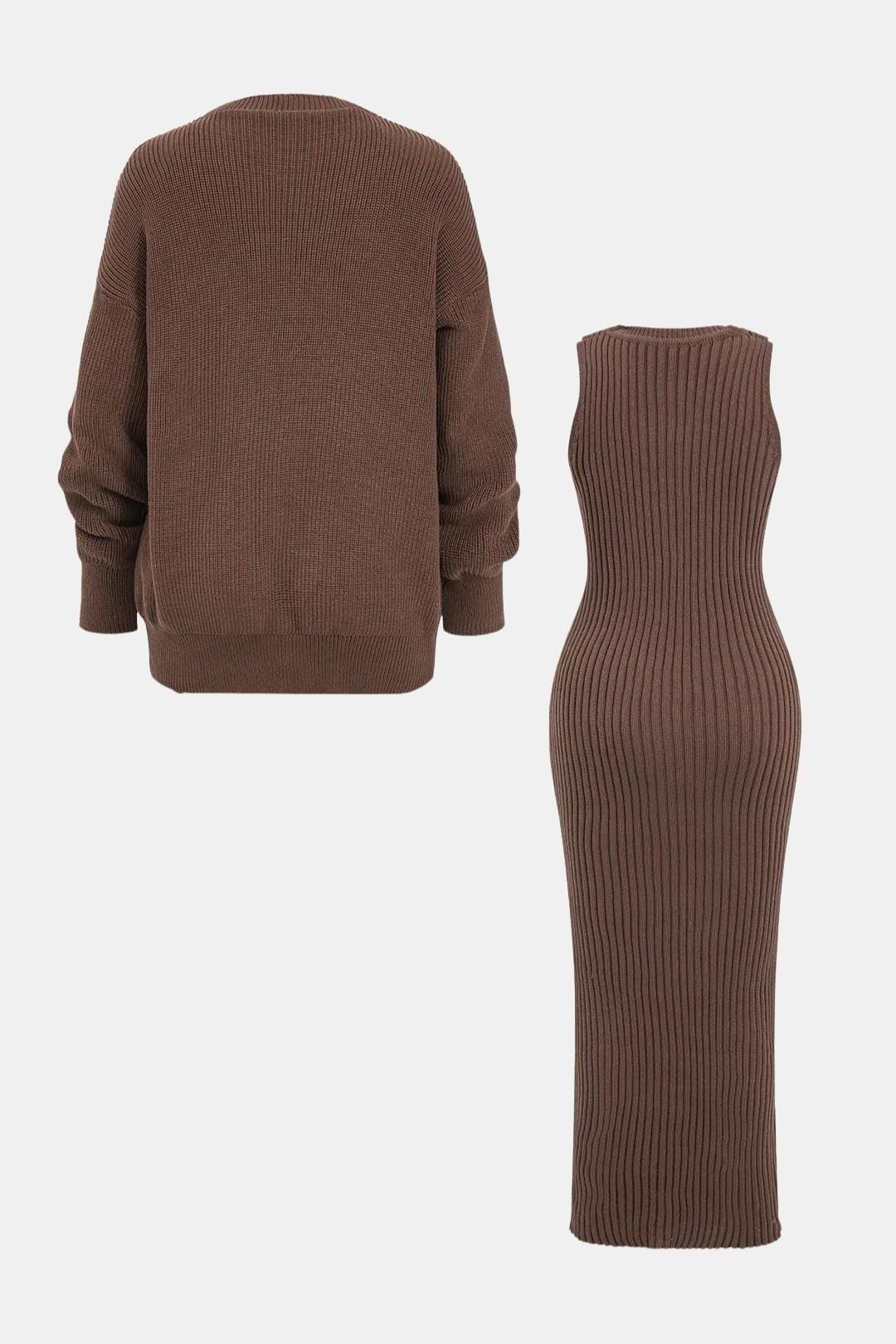 Sunny – Ribbed Knit Bodycon Dress & Cardigan Set