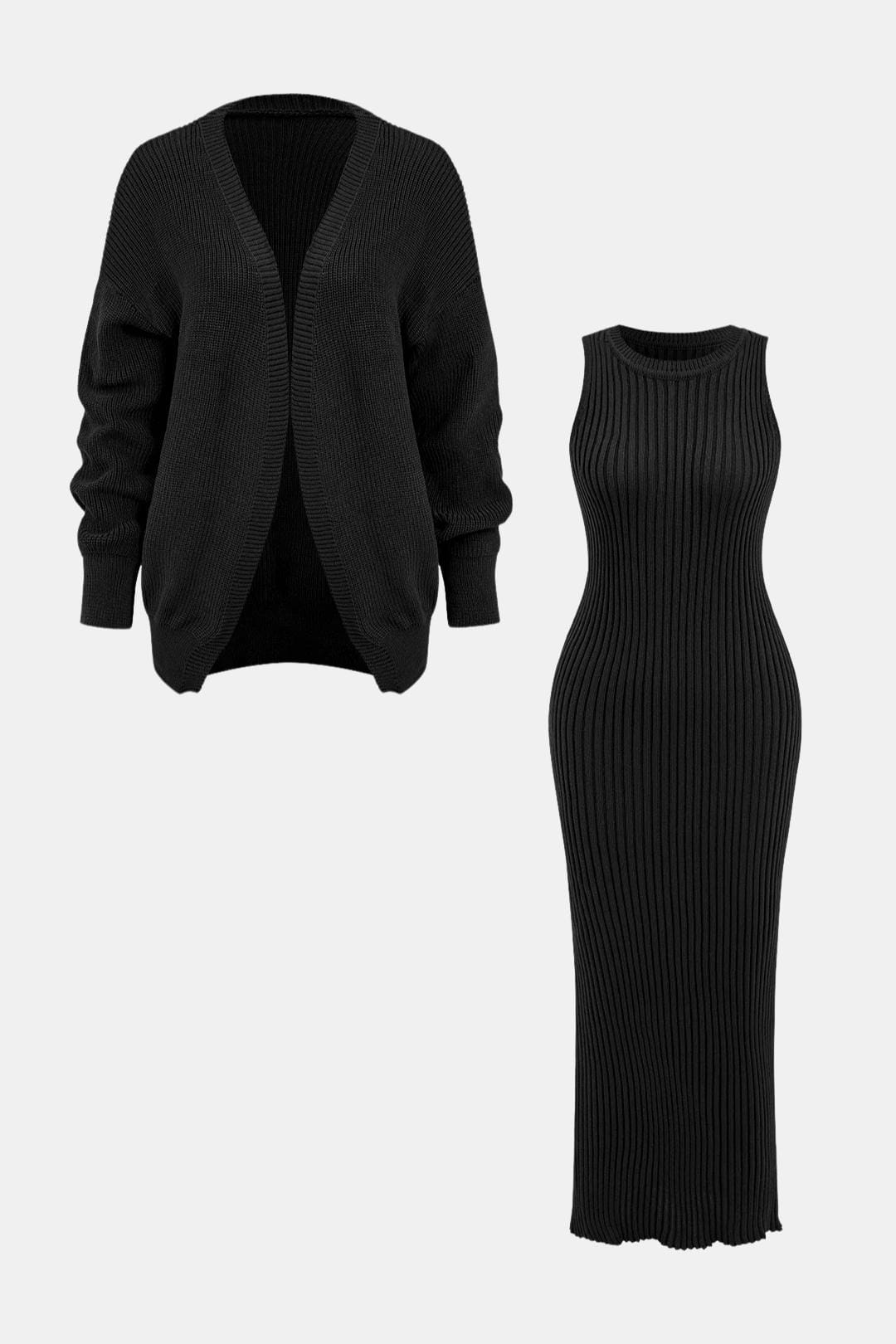Sunny – Ribbed Knit Bodycon Dress & Cardigan Set