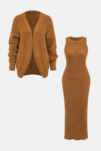 Sunny – Ribbed Knit Bodycon Dress & Cardigan Set