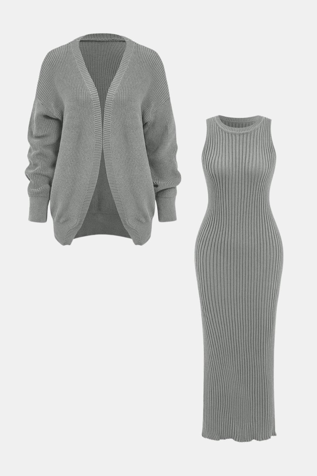 Sunny – Ribbed Knit Bodycon Dress & Cardigan Set