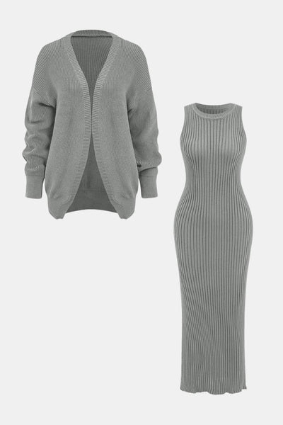 Sunny – Ribbed Knit Bodycon Dress & Cardigan Set