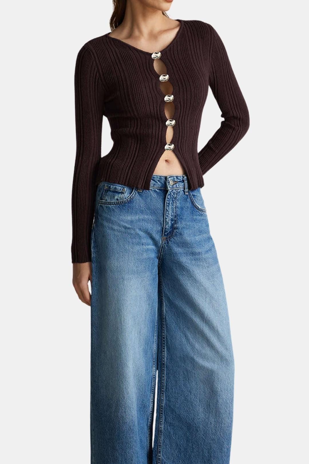 Sutton – Solid Knit Button Long-Sleeve Top