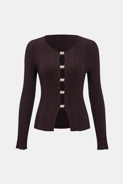 Sutton – Solid Knit Button Long-Sleeve Top