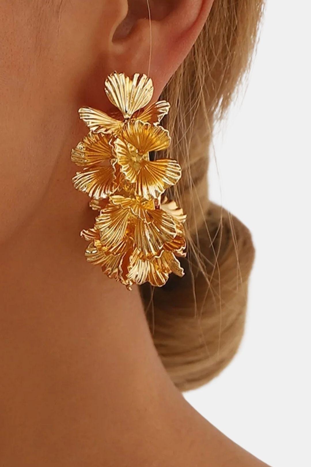 Thalia – Gold Multi-Layer Floral Hoop Earrings