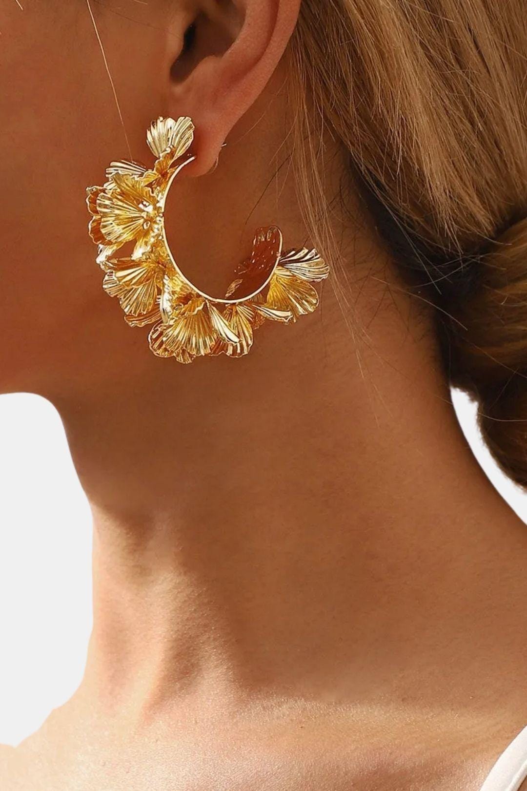 Thalia – Gold Multi-Layer Floral Hoop Earrings