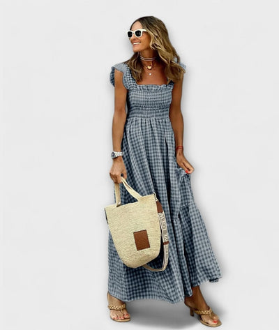 Tiziana - Plaid Ruffle Shoulder Maxi Dress