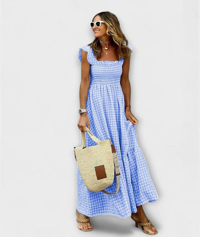 Tiziana - Plaid Ruffle Shoulder Maxi Dress