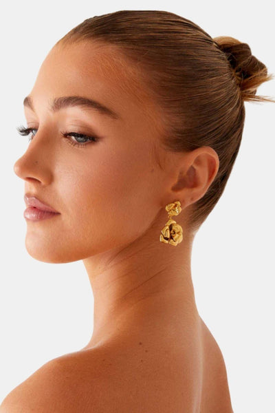Trisha – Gold Floral Drop Earrings
