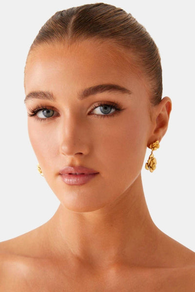 Trisha – Gold Floral Drop Earrings