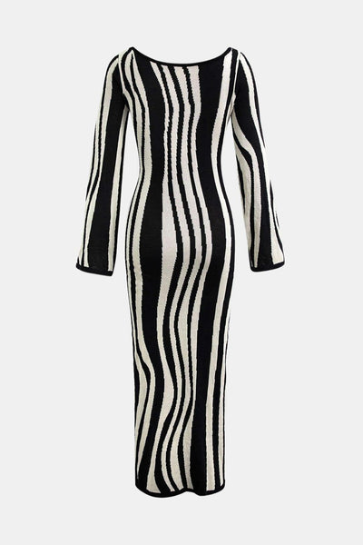 Trixie – Contrast Stripe Round Neck Knit Maxi Dress