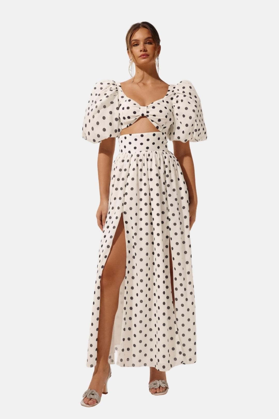 Valenca - Polka Dot Puff Sleeve Maxi Cocktail Dress Set