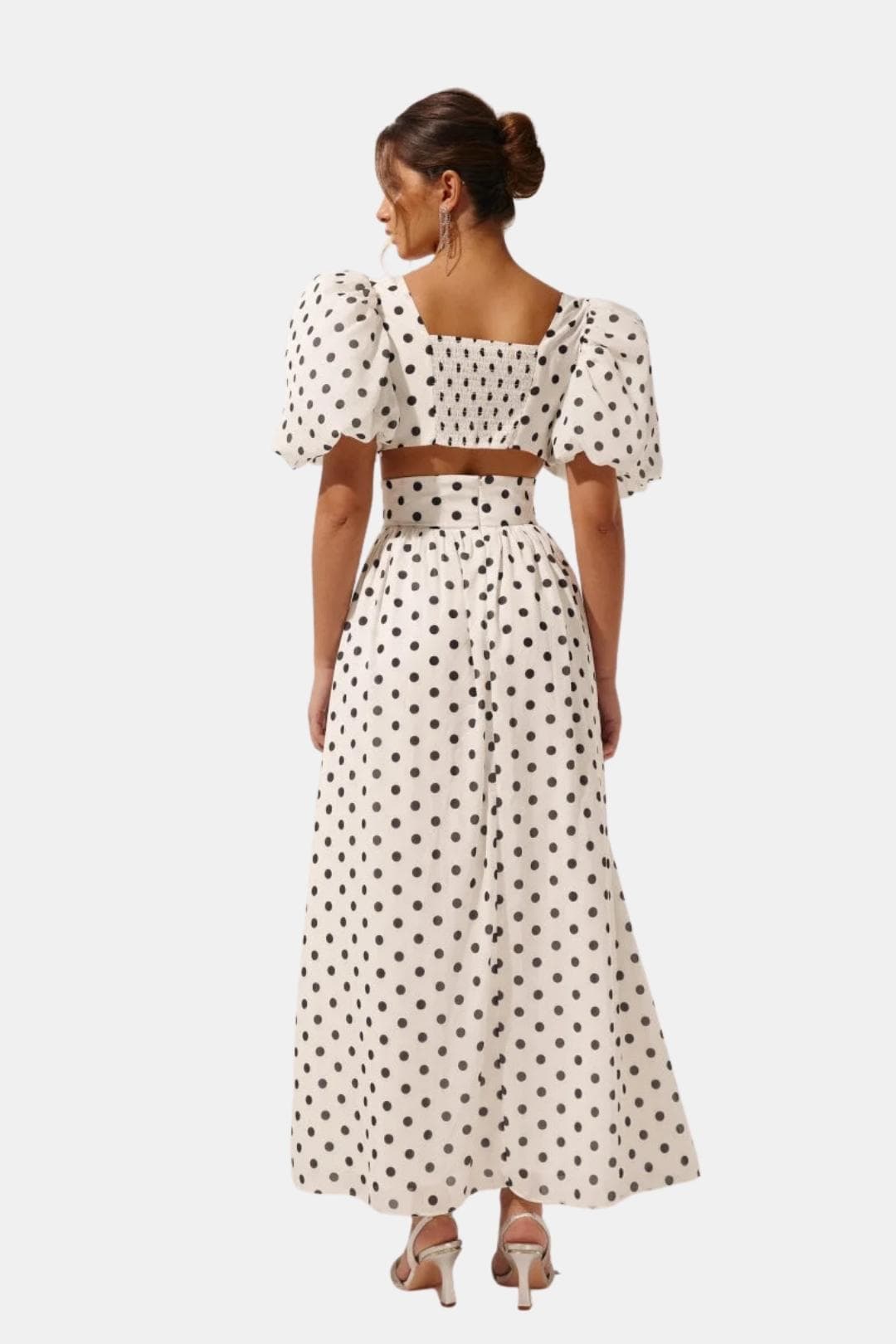 Valenca - Polka Dot Puff Sleeve Maxi Cocktail Dress Set