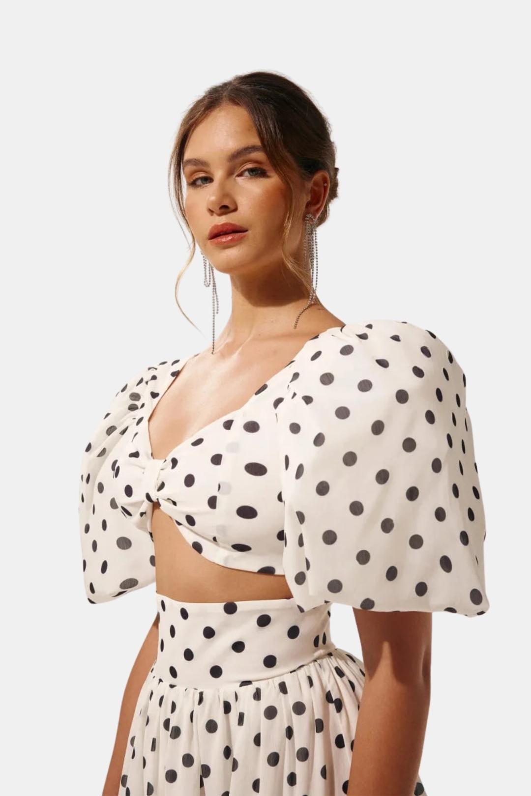 Valenca - Polka Dot Puff Sleeve Maxi Cocktail Dress Set