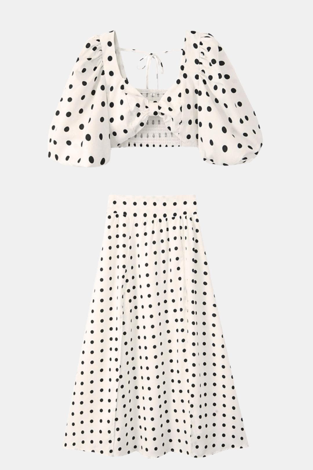 Valenca - Polka Dot Puff Sleeve Maxi Cocktail Dress Set